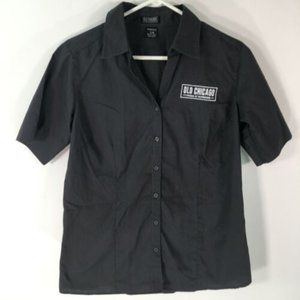 Old Chicago Womens Pizza Taproom Button Down Black Uniform Shirt Size Large